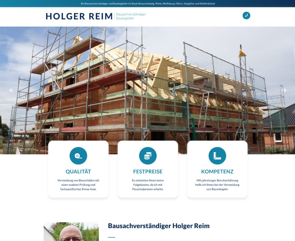 Webdesign für Bausachverständiger Holger Reim – modern, informativ & SEO-optimiert von Re:Design Peine.