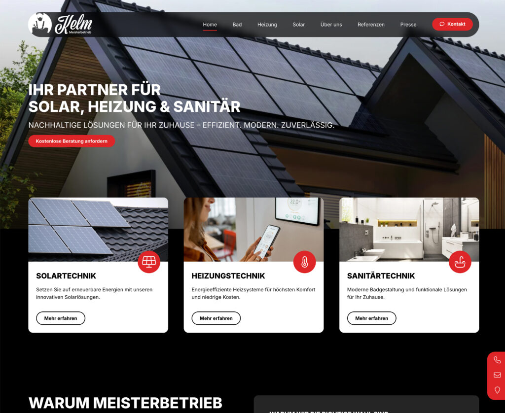 Professionelles Webdesign für Meisterbetrieb Kelm – modern, mobiloptimiert & SEO-stark von Re:Design Peine.