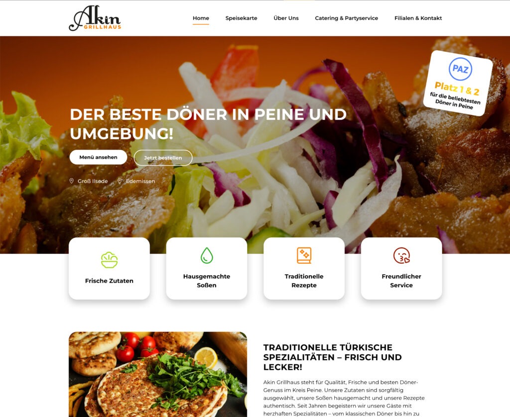 Moderne, mobilfreundliche Webseite für Akin Grillhaus – erstellt von Re:Design Peine.